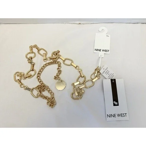 Nine West Gold Tone Chain Belt Sz M/L New - Picture 1 of 3